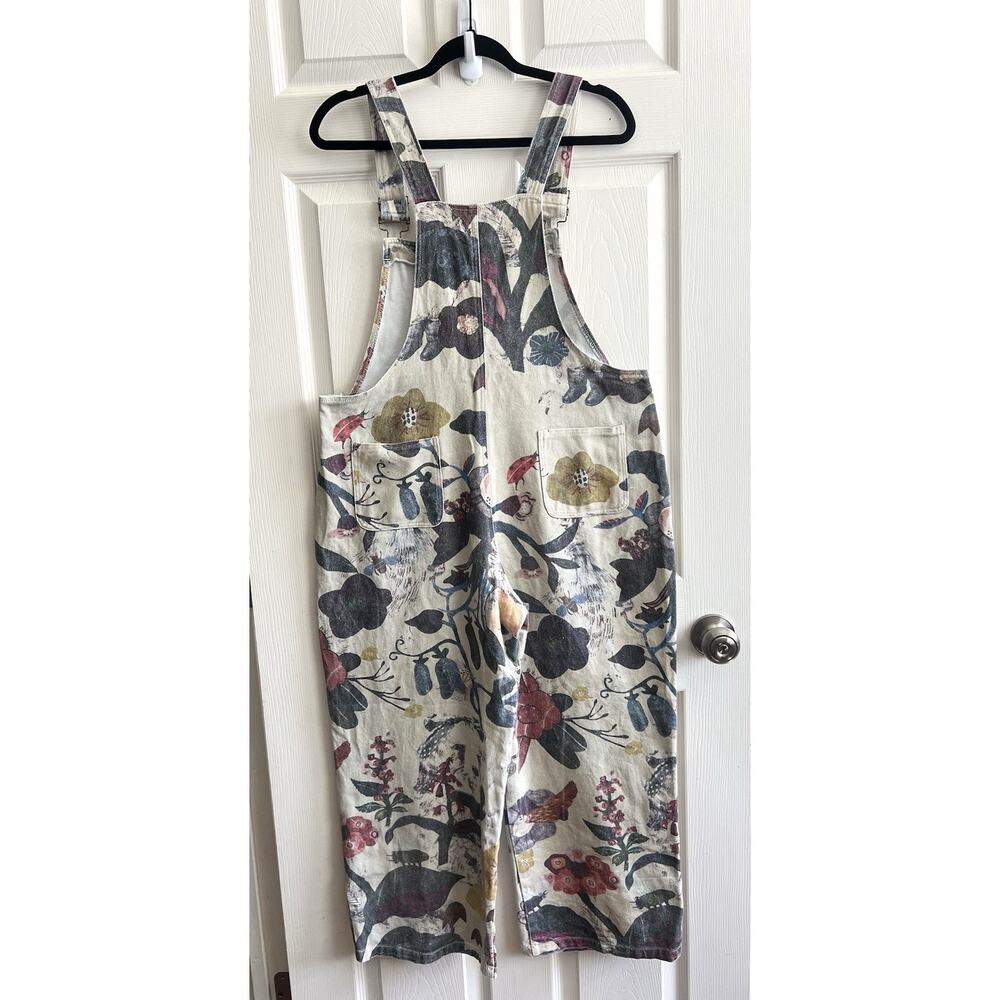 SM WARDROBE Floral Ladybug Cotton Canvas Wide Leg Gardening Overalls Jumper Sz L - Picture 6 of 16